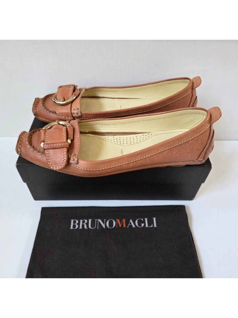 Bruno Magli Shoes Womens 39.5 Cascina Camel Brown Leather Preppy Driving Loafers